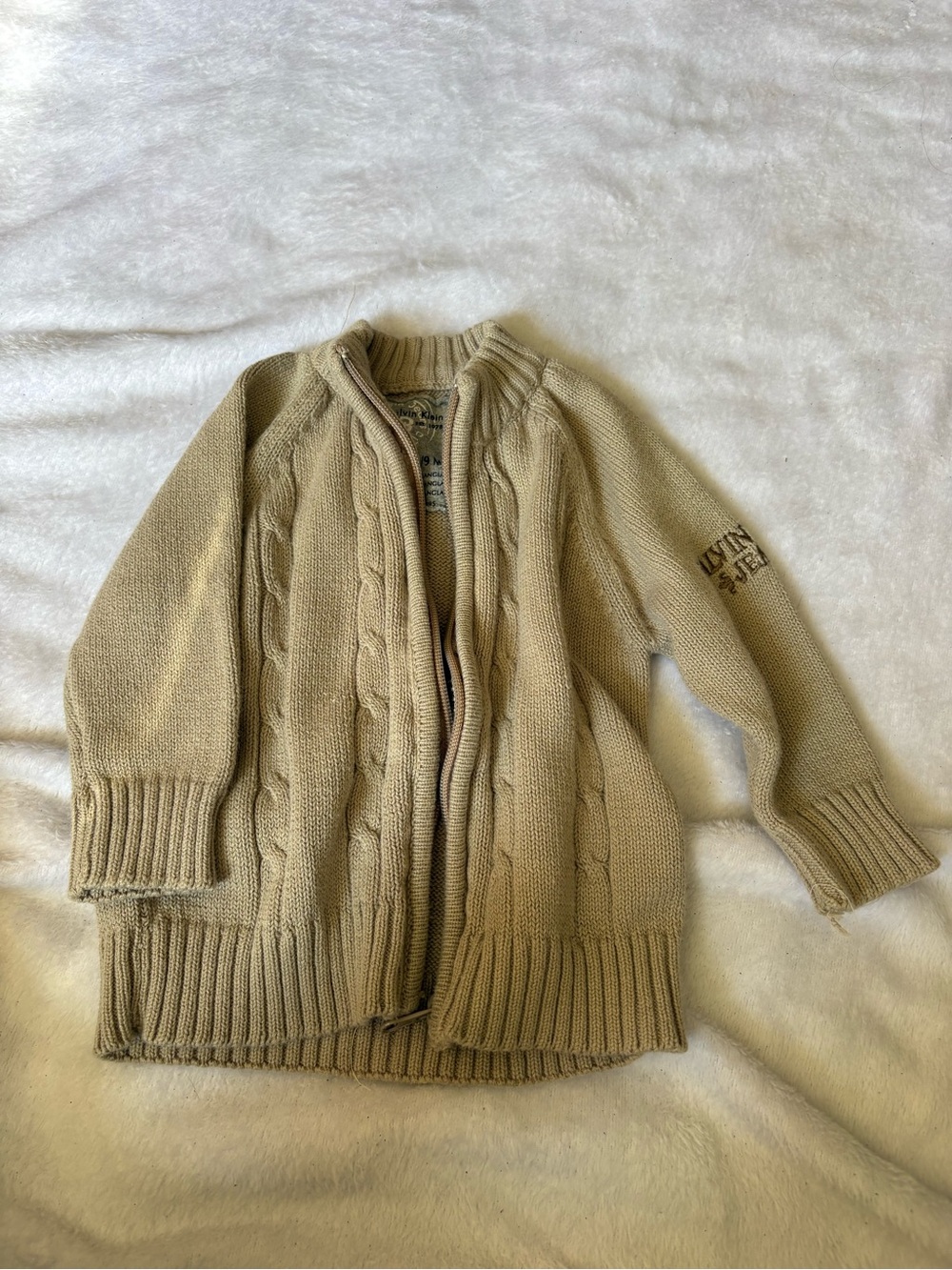 Calvin Klein Tan Cable Knit Zip Sweater